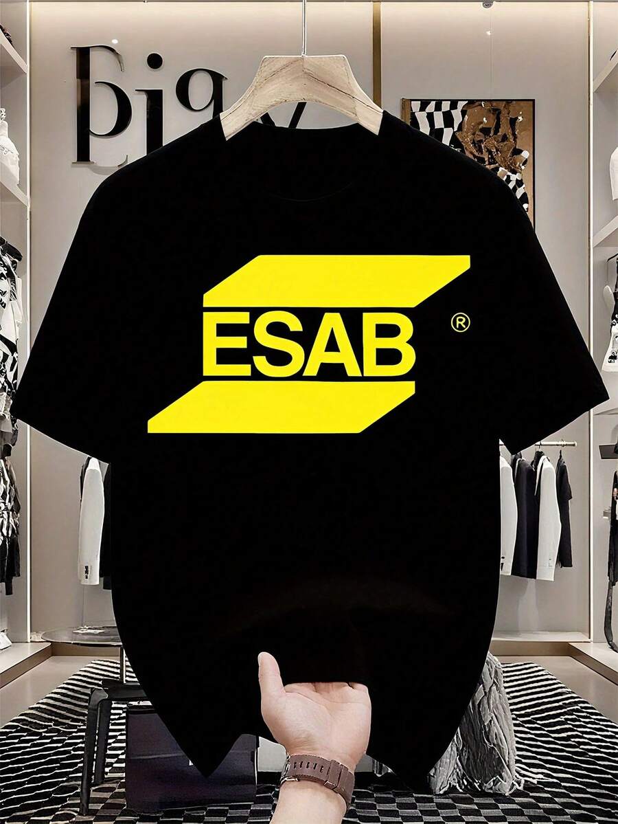 Camiseta de Trabajo ESAB para Soldadura y Corte de Alta Resistencia, Unisex para Hombres y Mujeres, Lavable a Máquina, Cuello Redondo, Camisa Casual Coleccionable, Regalo Perfecto para Soldadores - Negro - Ver 1