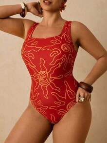 Traje de baño de una pieza con estampado de limón para mujer de talla grande, romántico para la playa y el spa a principios de primavera - Rojo - Ver 4