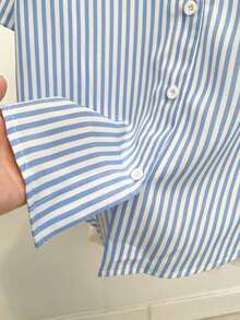 de mujer con estampado de rayas todo sobre, de un solo pecho, casual y versátil para uso diario - Azul y blanco - Ver 5