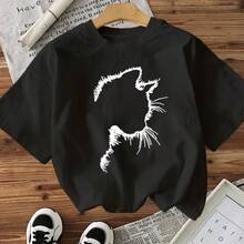 Single Garment Set, Not A 3-Piece Set, 1 Piece/Set Of Short-Sleeved T-Shirts Suitable For Streetwear, Oversized Round Neck Top For Daily Outings, Camping, Concerts, Hip-Hop, Rock, And Rap Events, Versatile And Fashionable Round Neck Short-Sleeved T-Shirts For Everyday Wear For Women - 黑色 - 查看 2