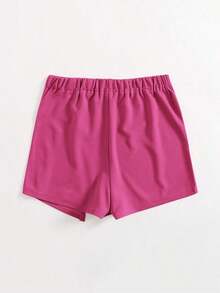 Falda corta con cintura elástica y abertura frontal - Rosa Fucsia - Ver 2