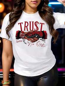 Women's Casual Summer T-Shirt, 1 Piece, Snake Print T-Shirt "Don't Trust Anyone", Simple And Elegant, Thick Cotton T-Shirt - 白色 - 查看 10