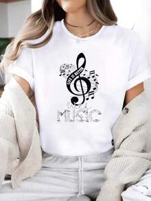 Unisex Short-Sleeved T-Shirt, LifeIsBetterWithMusicMusicalNotesMusicianMusicTShirt-Women's Casual Short Sleeve Crew Neck T-Shirt For Spring And Summer-Comfortable, Relaxed Fit Printed Graphic Teeplayers For Men, , ,  For Women, Romwe For Men, Boho Chic, Teachers Gifts, T-Shirt For Curvy Women's Sets For Women, Y2k, - 白色 - 查看 1