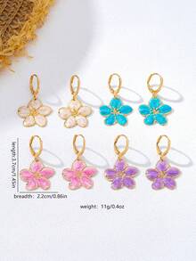 4 Pairs/Set Dopamine Colorful Enamel Plumeria Earrings Set, Suitable For Women's Daily, Party, Vacation Wear - Multicolor - View 5