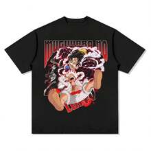 Camiseta unisex de algodón de 220 g, corte relajado, estilo casual, cuello redondo, estilo streetwear, estampado gráfico, suave y transpirable, agradable para la piel y cómoda para usar todo el día. Diseño clásico y casual fácil de combinar, ideal para salidas diarias, estilo urbano, deportes, citas y reuniones informales durante todo el año. - Negro - Ver 1