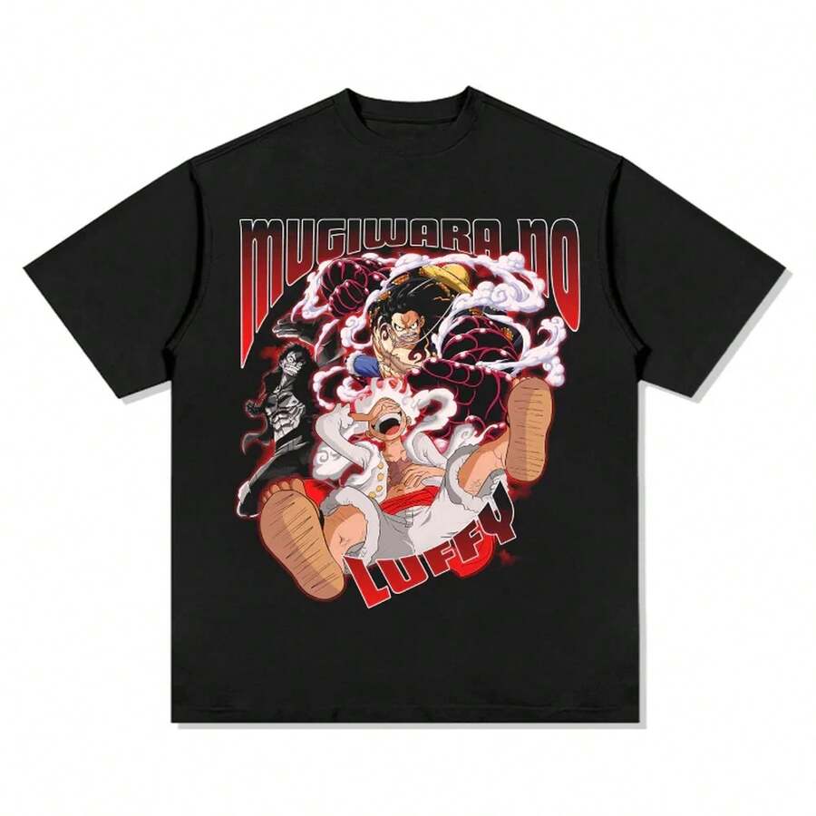 Camiseta unisex de algodón de 220 g, corte relajado, estilo casual, cuello redondo, estilo streetwear, estampado gráfico, suave y transpirable, agradable para la piel y cómoda para usar todo el día. Diseño clásico y casual fácil de combinar, ideal para salidas diarias, estilo urbano, deportes, citas y reuniones informales durante todo el año. - Negro - Ver 1