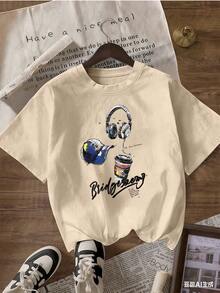 Stylish Casual Short-Sleeve T-Shirt, A  Short-Sleeve T-Shirt For Spring And Summer 2026, Made In Mexico, 180 Grams. Cartoon Print, Couple Design, Suitable For Indoor Or Outdoor Wear. Crew Neck, Unisex, Ideal For The Office And Leisure. One-Pack. - APR-P631577SLNDXZGY575 - 查看 4