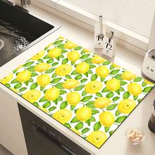 1pc Lemon Pattern Printed Absorbent Dish Drying Mat, Espresso Machine Countertop Absorbent Mat, Sink Drain Mat, Soft Faucet Absorbent Mat, Sink Cup Mat, Kitchen & Bathroom Accessories - Multicolor - View 9