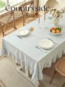 1pc Plaid Ruffled Tablecloth, French Country Style Round Table Cover, Suitable For Restaurant Decor - Baby Blue - View 4