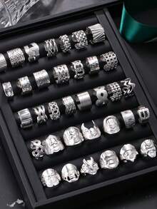 5/8/10/20pcs Men's Titanium Steel Stainless Steel Ring Set, Multiple Styles Casual Minimalist Cool Finger Rings, Unisex Stackable, Random Shipment - Silver - View 6