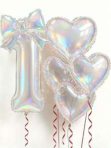 6pcs Colorful Transparent Balloon Set, 40-Inch 0-9 Number Foil Balloons, Bow & Heart Shaped Balloons, Suitable For Birthday Party, Baby Shower Decoration - Transparent - View 2