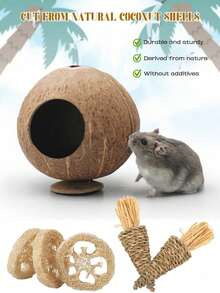 Happy Pet Rabbit Chew Toy, Hamster Coconut Shell Hideout Nest, Winter Warm Nest, Sleeping Cave, Branch Rodent Cave Toy - Suitable For Small Rodents, Rabbits, Small Pets, Providing Ample Space - View 6