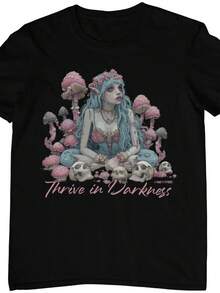 Camiseta Fairycore Goth Dark Art Fairy Thr in Darkness CottagE1core Gothic Fee Emo Punk Cosplay Aesthetic Outfit. Camiseta unisex de algodón puro de 220 g, peso ideal para todas las estaciones, adecuada tanto para hombres como para mujeres. Tejido duradero de alta calidad, suave al tacto y de larga duración. Top transpirable, adecuado para la ropa de otoño y de vacaciones de las mujeres. - Negro - Ver 1