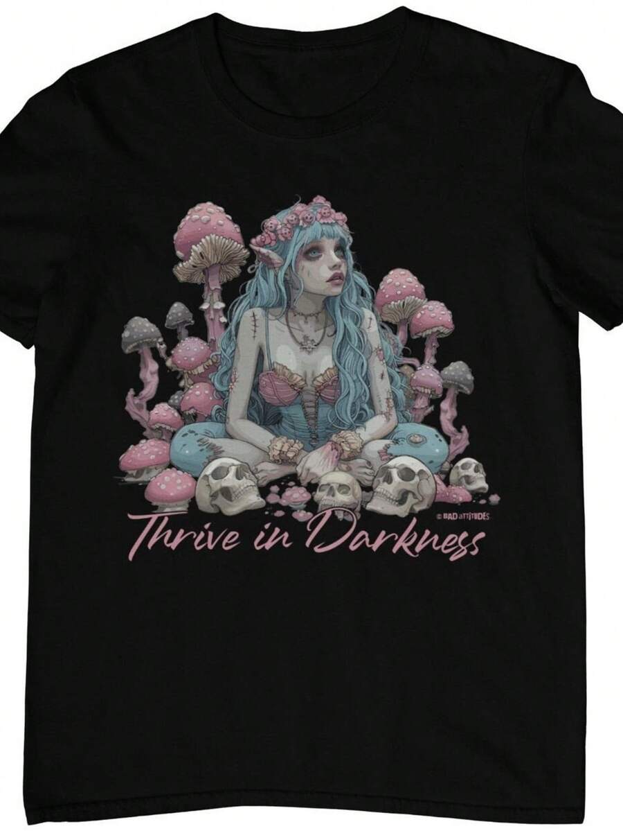 Camiseta Fairycore Goth Dark Art Fairy Thr in Darkness CottagE1core Gothic Fee Emo Punk Cosplay Aesthetic Outfit. Camiseta unisex de algodón puro de 220 g, peso ideal para todas las estaciones, adecuada tanto para hombres como para mujeres. Tejido duradero de alta calidad, suave al tacto y de larga duración. Top transpirable, adecuado para la ropa de otoño y de vacaciones de las mujeres. - Negro - Ver 1