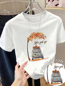 Camiseta de manga corta con estampado para mujer, ropa de primavera, atuendo para festividades, blanca para verano, look playero, estilo vacacional, estilo rural, atuendo de oficina para mujer. - Blanco - Ver 1
