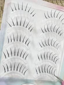 5 Pairs Japanese Cartoon Pointed Transparent Invisible Lashes, Natural Sweet Fresh Soft Lightweight Faux Eyelashes, Suitable For Dates, Travel, Portable - Black - View 3