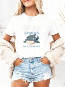 Big Bro Shark Doo Doo T-Shirt Funny Shark Matching Tshirt Family Novelty Gift Tee Shirt Shark Fun Unisex TShirt Big Brother HumorPure-Cotton - 白色1 - 查看 4