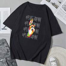 Camiseta unisex Gojoss-Hand con estampado retro de anime y dibujos animados, ideal para el verano, estilo casual y holgado. - Negro - Ver 1