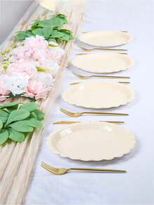 Bộ 10/20/40 chiếc đĩa giấy màu be có viền lượn sóng, kích thước 9 inch và 7 inch, đĩa dùng một lần/đĩa tráng miệng, thích hợp cho đám cưới, tiệc cô dâu, tiệc tiết lộ giới tính, tiệc sinh nhật, các bữa tiệc, v.v. - Nhiều màu - Xem 2