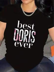 Camiseta de manga corta para mujer, con el mejor diseño clásico de Doris, hecha de tela de poliéster ligera, adecuada para el hogar, restaurantes o uso casual en salidas diarias, cómoda y duradera, con estampado de fondo, un regalo perfecto para ocasiones especiales. - Negro - Ver 12