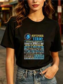 Vintage Fashion T-Shirt For Everyday Wear, Charming September Virgo Graphic T-Shirt, Unique Astrology T-Shirt, Gift Idea For Family And Friends, Special T-Shirt For The Solar Energy Festival, Modern, Comfortable And Lightweight T-Shirt, Birthday Gift, Cotton T-Shirt, Casual Wear. - 黑色 - 查看 12
