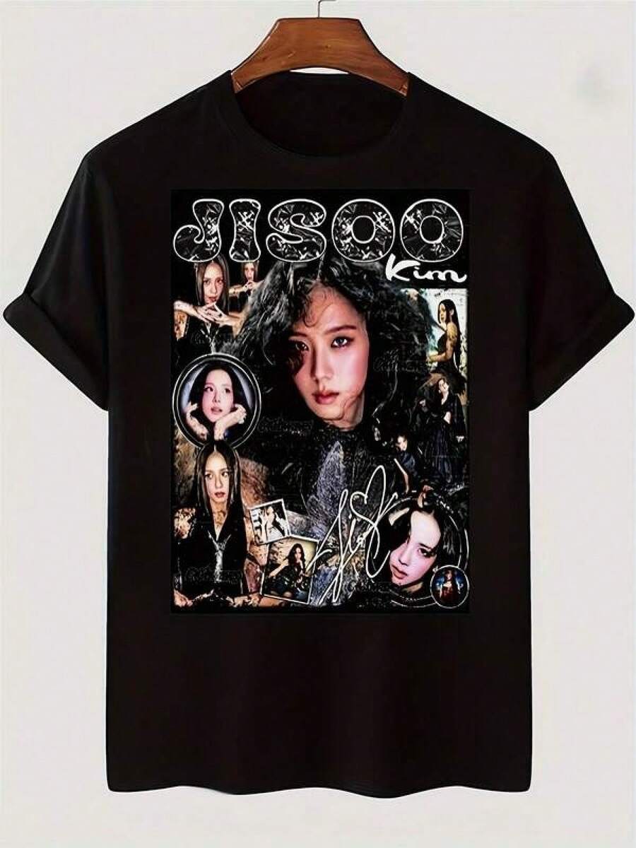 Camiseta unisex de Jisoo Kim con estampado patchwork para hombre - Manga corta, cuello redondo, adecuada para todas las estaciones, inspirada en el K-Pop, estampada con fotos de Jisoo Kim y otros miembros del grupo, perfecta para fans. Camiseta retro de 230g de alta calidad, estampada por transferencia de calor, imprescindible para un estilo casual urbano. Camiseta de regalo para hombre y mujer, blusas para mujer, vestidos casuales para mujer, blusas casuales para dama, blusas elegantes para mujer, playeras de mujer, vestidos casuales para mujer, y2k, playeras deportivas para mujer, camisetas de verano, ropa de mujer, moda perfecta para el uso diario. - Negro - Ver 1