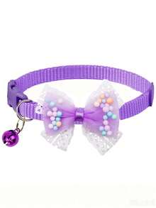 1/3pcs Cute Princess Style Mesh Bow Pet Collar, With Adjustable Bell, Suitable For Puppies, Cats, Small Dogs, Daily Activities, Outdoor Decorative Collar, Pet Cat And Dog Decorative Supplies - Multicolor - View 7