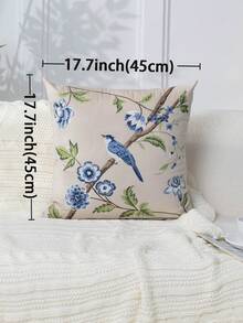 1件現代極簡米色花卉與鳥類刺繡枕套，春夏花卉刺繡裝飾枕套，適合室內裝飾，四季通用，不含枕芯 - 米色 - 查看 4