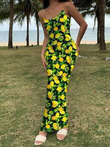 Vestido maxi ajustado de longitud completa sin mangas de estilo minimalista casual, con estampado de cebra, adecuado para el verano - Multicolor 2 - Ver 4