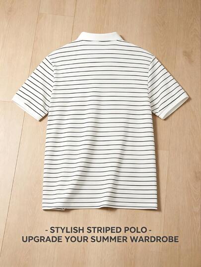 Camisa polo de rayas de verano para hombre | Top casual de manga corta con cuello, perfecto para playa, golf, actividades al aire libre, uso diario y deportes de calle