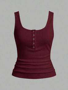 Camiseta sin mangas negra casual y versátil con cuello en U profundo y espalda de tirantes - Burdeos - Ver 1