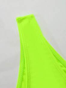 Conjunto de bikini liso, sujetador push up y parte inferior de bikini, traje de baño de 2 piezas - Verde - Ver 4