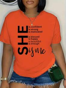 Printed Crew Neck T-Shirt In Plus Size - 藍色 - 查看 8