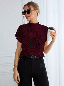 Camisa de mujer con estampado de leopardo, de verano, de manga ancha, para uso diario - Rojo - Ver 7