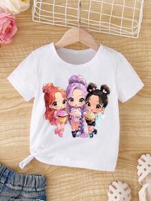 Short-Sleeved T-Shirt With Round Neck And Cartoon Print For Young Girls - 白色 - 查看 4