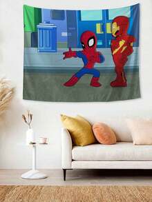1pc M-Arvel S Pider-Man & I-Ron Man Tapestry, Cartoon City Street Style Wall Decor, Bright And Playful Superhero Scene Art Hanging, Perfect For Bedroom, Living Room, Dorm, Apartment, Studio, Party Backdrop, Comic, Superhero Themed Room Decor, Adds Whimsical Heroic Vibe To Any Living Space, Ideal For Photo Shoots And Fan Spaces - 多色-a - 查看 3