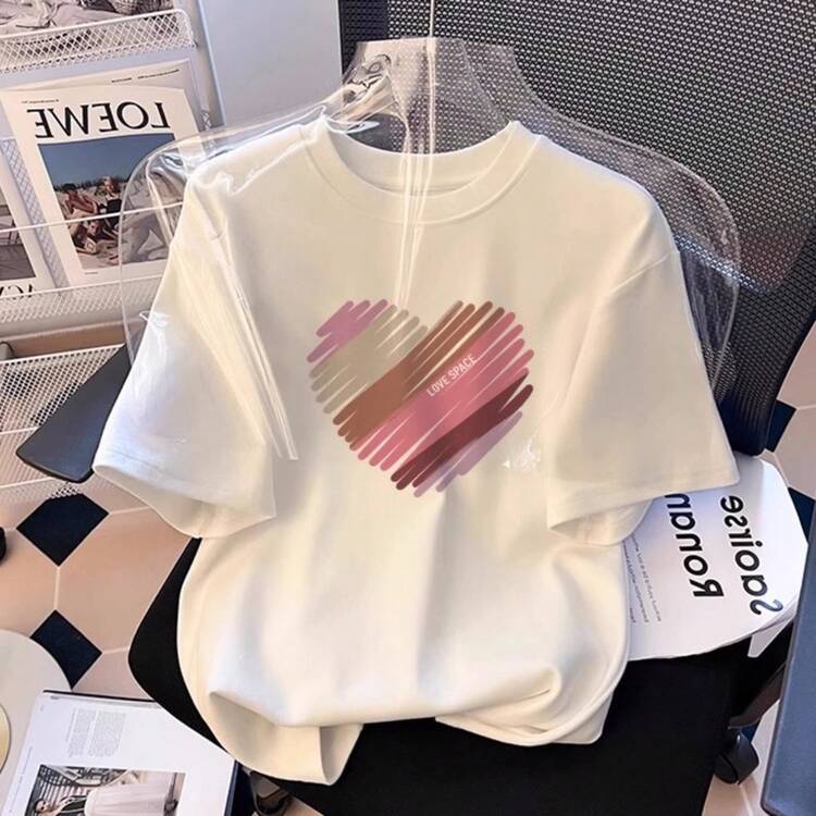 Women's Casual Printed T-Shirt, Short Sleeves, Round Neck, Spring/Summer Urban Fashion Unisex T-Shirt. QRD0 - Coffee Brown - View 2