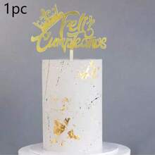 1个/3个/6个金色亚克力生日快乐蛋糕装饰插牌，适用于生日派对蛋糕装饰 - 彩色 - 查看 18