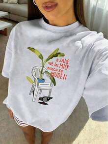Camiseta de manga corta con cuello redondo, corte holgado, estampado sencillo con eslogan, para mujer, ideal para el verano, vacaciones y uso diario. Camiseta de mujer. Camisa Casual Minimalista Blanca, Camisetas Gráficas, Camisas para Mujer, Playeras de Mujer - Blanco - Ver 4