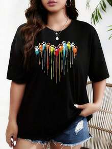 Under The Radar Plus Size Women's Plus Size T-Shirts - Summer Short Sleeve Crew Neck Blouses With Opaque Fabric, Casual Loose Fit Tops, Machine Washable And Non-See-Through For Casual Wear, All Seasons (Curvy Women) - Loose Fit Short Sleeve & Vintage Street Style Unisex Loose Cotton Short Sleeve Crew Neck T-Shirt - 黑色 - 查看 7