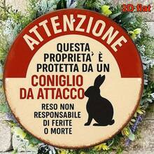 1pc 8*8 Inch Round Vintage Italian Warning Sign "Beware Of Rabbit Attack, No Entry Allowed", Rabbit Attack Sign, Suitable For Decorating Living Room, Bedroom, Study, Office, Bar, Cafe, Restaurant, Retro Style Home Decor. (Random Hole Position) - A - View 7