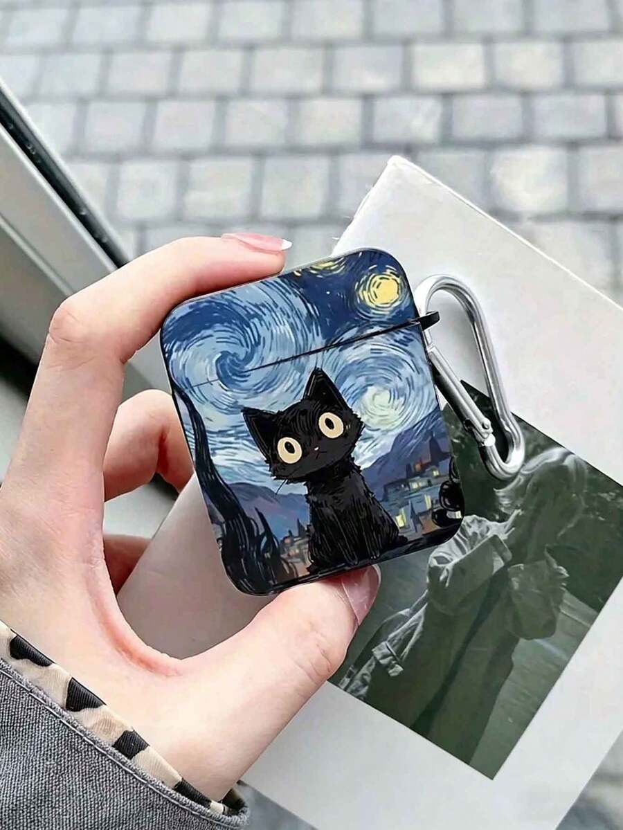 可爱卡通猫太空艺术+登山扣设计无线蓝牙耳机保护套，兼容苹果1/2/3/Pro/Pro2 - 彩色 - 查看 1