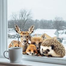 1 pieza Pegatina de ventana de animal del bosque de invierno, ciervo, zorro, erizo, pegatina de vidrio estática extraíble, adecuada para la decoración de la habitación de los niños / sala de estar - Multicolor - Ver 3