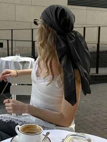1 buah Syal/Bandana Satin Polos Kasual Wanita, Aksesori Rambut Minimalis Musim Semi/Panas, Cocok untuk Liburan, Pesta Pantai, dan Gaya Busana Jalanan - Hitam - View 3