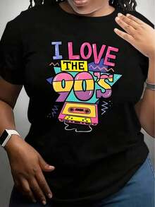 ropa de mujer Camiseta Casual para Mujer Diseño Retro de Cinta 'I Love The 90s' Estilo Vintage Camiseta Gráfica para Fiesta, Disfraz, Festival, Celebración camisas de mujer - Negro - Ver 6