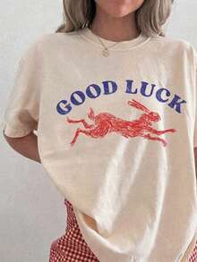 Suave Camiseta de la Buena Suerte. Camiseta del Conejo Afortunado. Camiseta Easy Tiger. Camisas geniales para mujeres. Camisas Estéticas. Camisetas de Chicas Geniales. Retro Western Style Nye Party Outfit For Women New Years,  mujer, blusa para mujer, ropa deportiva de mujer - Albaricoque - Ver 7
