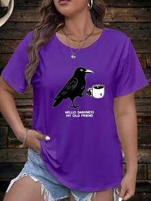Plus Size - Plus Size - Trendy Oversized Short-Sleeve T-Shirt for Women Featuring a Popular Crow Print, Perfect for - Morado - Ver 6