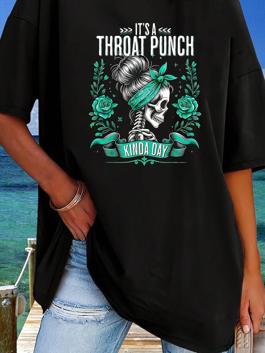 Talla Grande - Talla Grande - Diseñada para el estilo de moda urbana, camiseta casual para parejas. Es para esos días en los que te sientes limitada. Diseño divertido [Cool Design]. Camiseta para mujer, talla grande, corte holgado. Por favor, consulta la tabla de tallas. - Negro - Ver 1