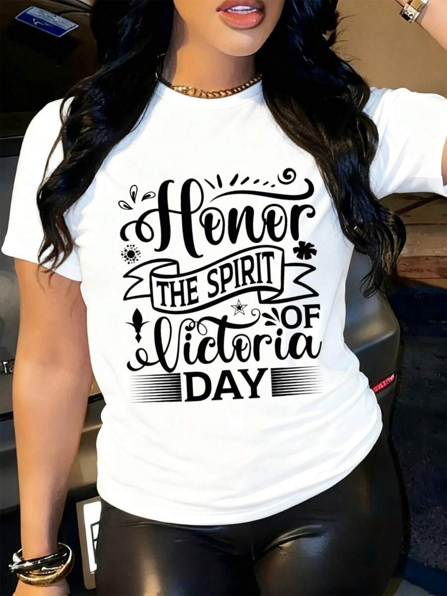 Camiseta de corte regular Glory Victoria Day Spirit para mujer, de cuello redondo, color blanco, de moda de verano. Perfecta para uso casual al aire libre en verano. Tejido transpirable. Cuello redondo. Mangas cortas. Ropa cómoda para actividades al aire libre. Atuendo casual diario de verano. - Blanco - Ver 1