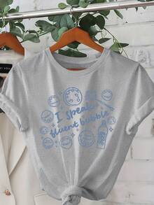 Camiseta gráfica de terapia del habla para mujer de corte regular - Camiseta casual de manga corta y cuello redondo con divertidos símbolos de terapia, de algodón ligero, adecuada para primavera y verano, ropa casual de primavera. |   Camiseta con Diseño Divertido |   Estilo cómodo, atuendo casual diario de verano - Albaricoque - Ver 8